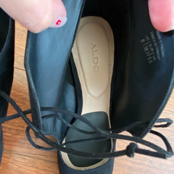 ALDO Black Faux Suede Pointed Lace-Up Ankle High Heels - Picture 9 of 13